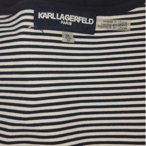 Karl Lagerfeld Paris Striped Knit Pleated Hem Dress Black White XS NWT - Picture 11 of 15